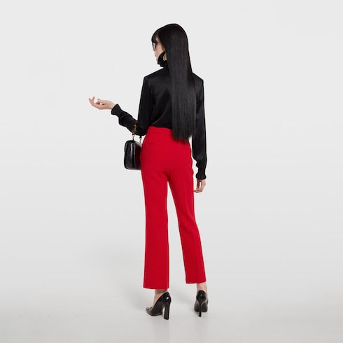 Crêpe wool pants with Double G button - red