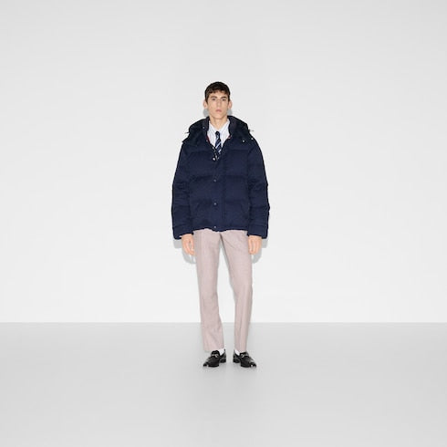 GG canvas down jacket - dark blue
