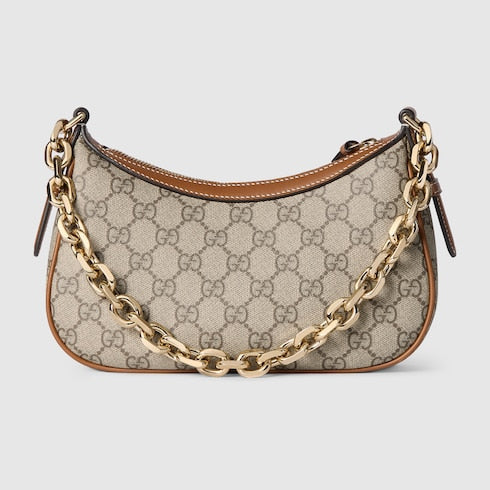 GG Emblem small shoulder bag - beige and dark brown fabric