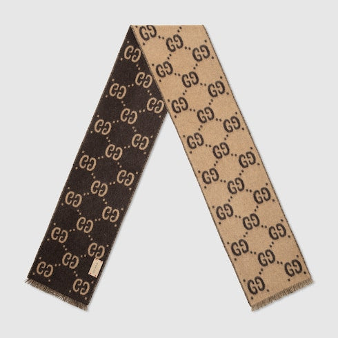 Children's GG wool scarf - beige and dark brown