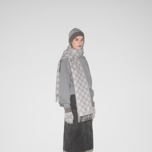 GG cashmere jacquard hat - ivory and light grey