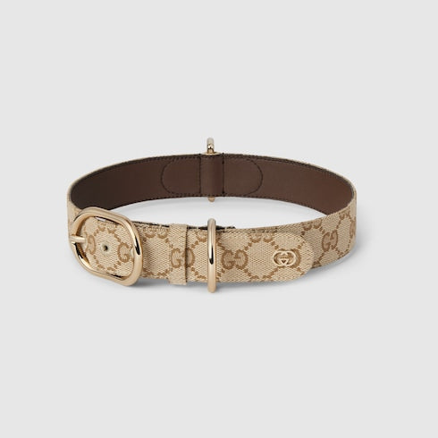 Large/extra-large pet collar - sand and brown GG canvas