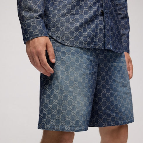 GG chambray cotton denim shorts - blue