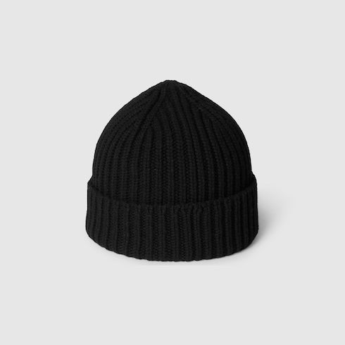 Wool cashmere hat with Double G - black
