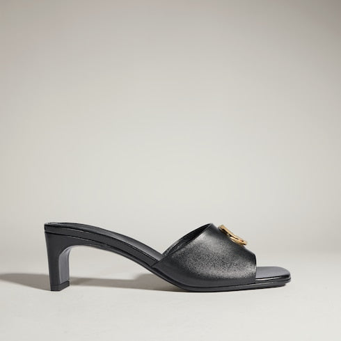 Women's slide sandal with Double G - black leather