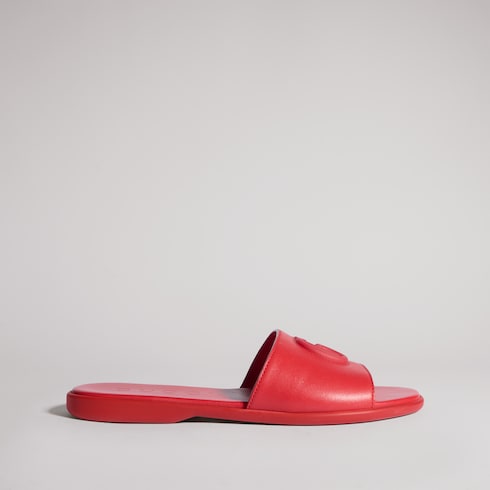 Women's slide sandal with Double G - red leather