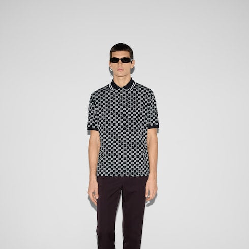 GG cotton piquet jacquard polo shirt - navy and white