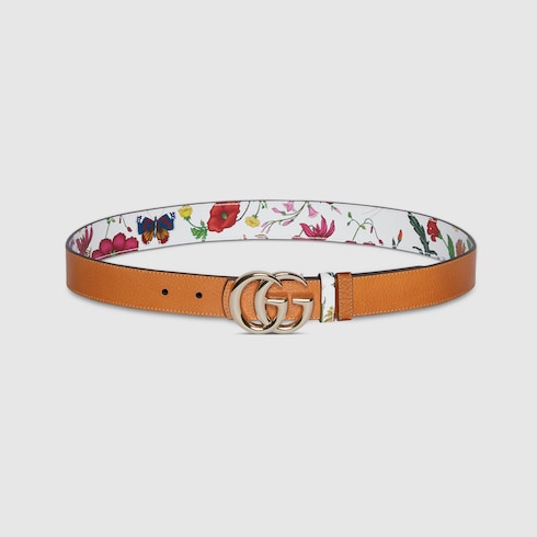 Reversible GG Marmont belt - brown and white leather