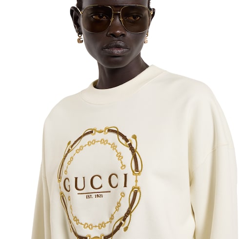 Cotton jersey sweatshirt with print - ivory