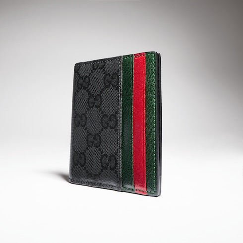 Bi-fold wallet with Web card slots - black GG canvas