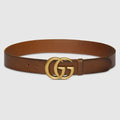Wide Brown Leather Belt With Double G Buckle