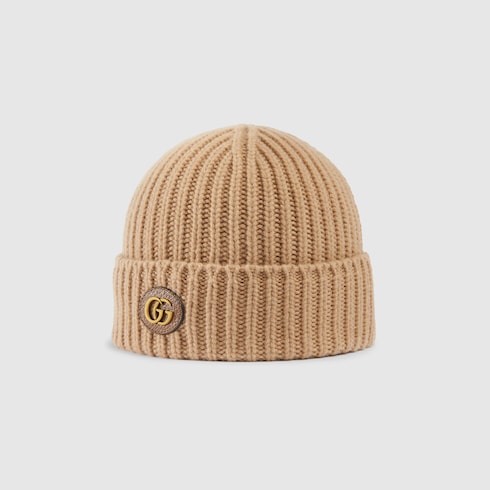 Wool cashmere hat with Double G - camel