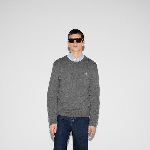 Embroidered wool cashmere sweater - grey