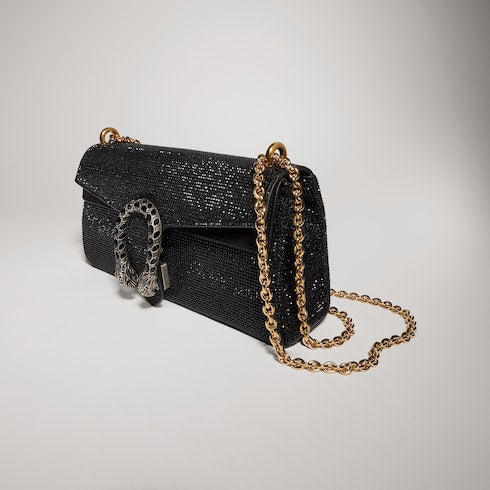 Dionysus crystal medium shoulder bag - black suede