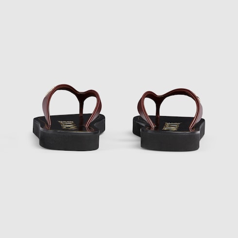 Women's thong sandal with Double G - brown and yellow leather