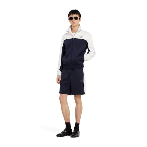 Technical jersey shorts with embroidery - dark blue