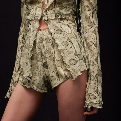 Printed silk shorts - ivory and brown