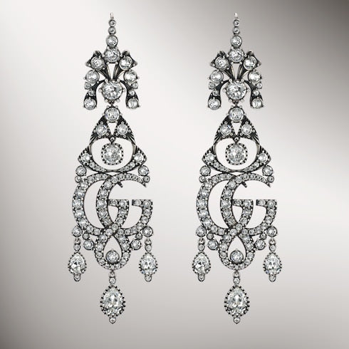 GG Marmont crystal chandelier earrings - palladium-toned brass