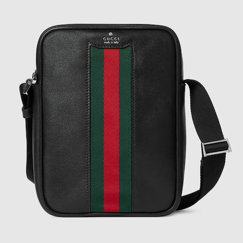 Mini bag with Web - black soft leather