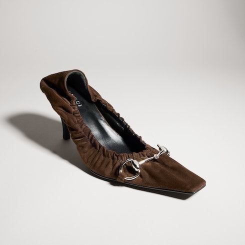 Women's Vittoria pump with elastic - dark brown suede