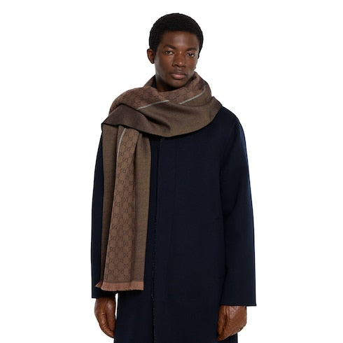 GG wool jacquard scarf - brown