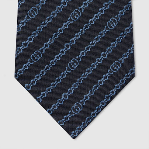 Interlocking G chain silk tie - blue