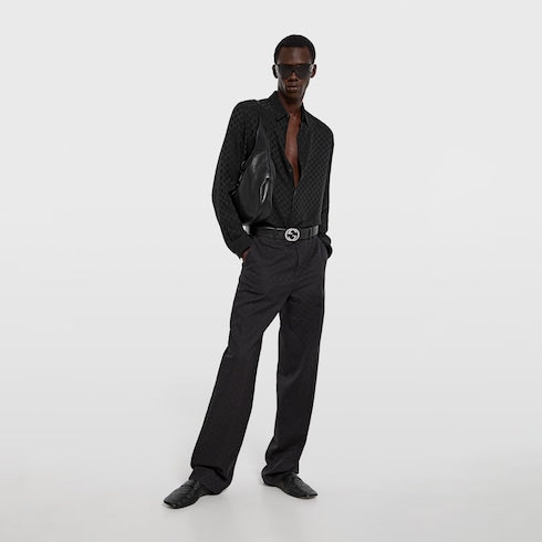 GG silk jacquard shirt - black