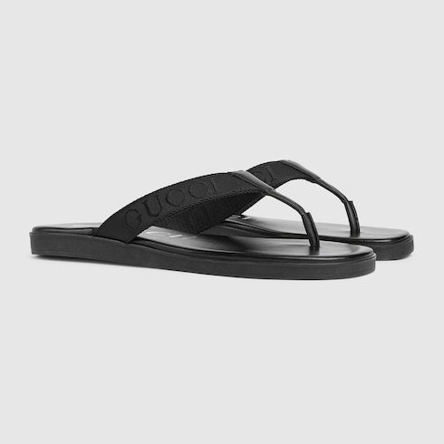 Men's thong with tonal logo - black jacquard fabric