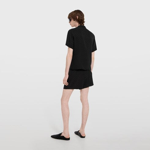 GG silk jacquard bowling shirt - black