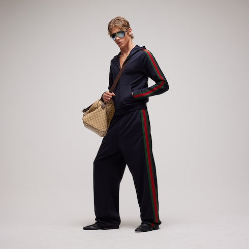 Silk cotton sportswear pants with Web - dark blue