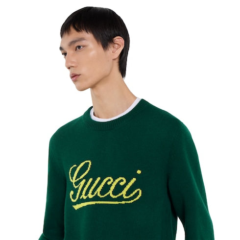 Wool sweater with Gucci intarsia - dark green