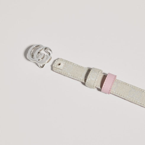 Reversible GG Marmont thin belt - pink and ivory GG canvas