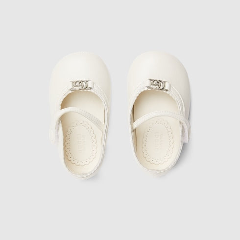 Baby ballet flats with Double G - off white leather