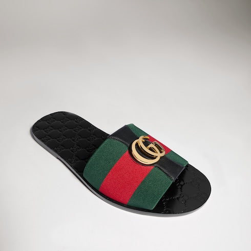 Men's Riviera slide sandal - green and red elastic band