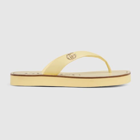 Women's thong sandal with Double G - yellow leather