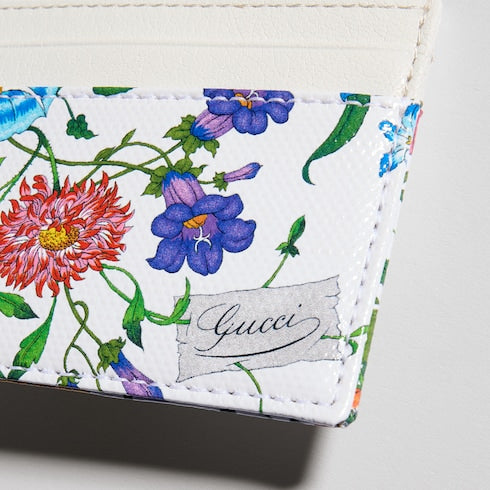 Flora-motif card case - white and multicolor canvas
