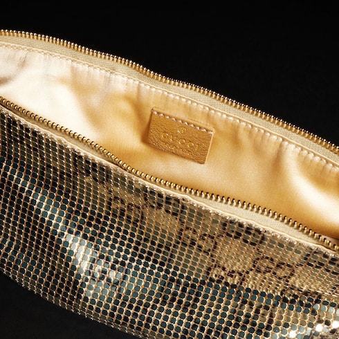 Metallic evening bag with charm - gold and brown GG mesh