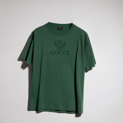 Cotton jersey T-shirt with embroidery - dark green