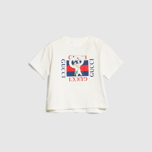 Baby cotton T-shirt with print - white