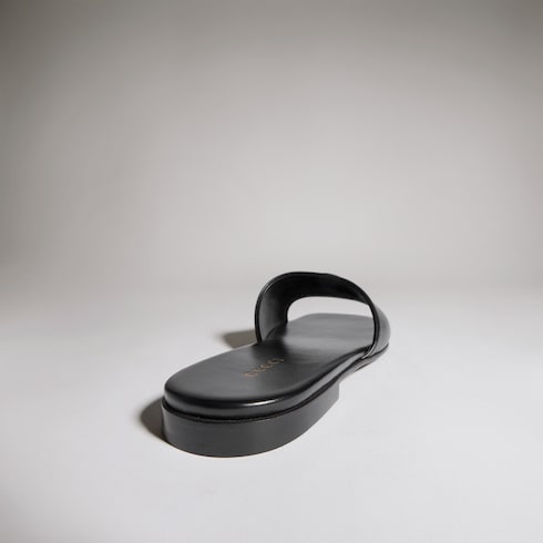 Women's slide sandal with Double G - black leather