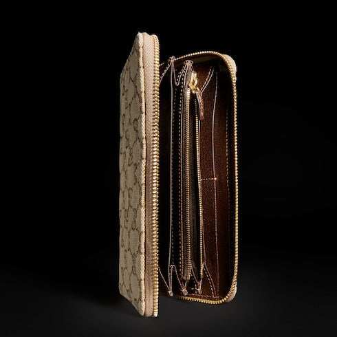 GG Marmont zip around wallet - sand and brown GG canvas
