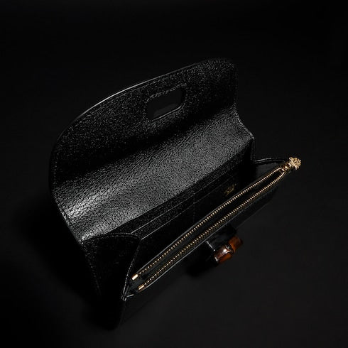 Long wallet with bamboo - black leather