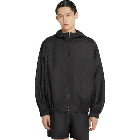GG nylon jacquard zip jacket - black