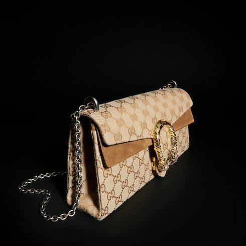 Dionysus medium shoulder bag - sand and brown GG canvas