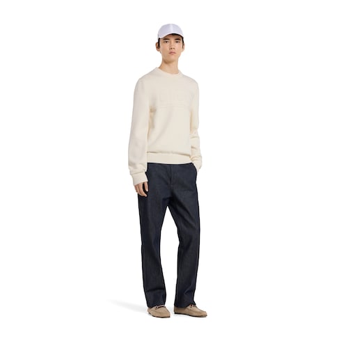 Knit cotton wool sweater with intarsia - white