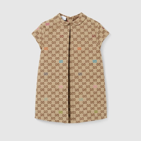 Children's GG canvas dress - beige and brown