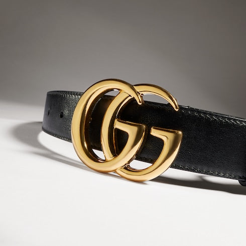 GG Marmont belt with shiny buckle - black leather