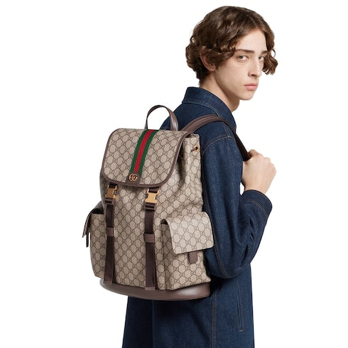 Ophidia large backpack - beige and dark brown fabric