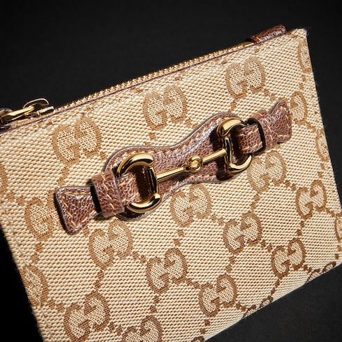 Small wallet with Horsebit - sand and brown GG canvas