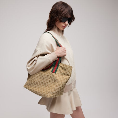 GG small tote bag - sand and brown GG canvas